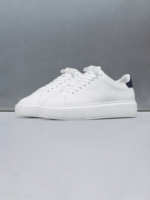 Basic Essential Leather Trainer in White Navy