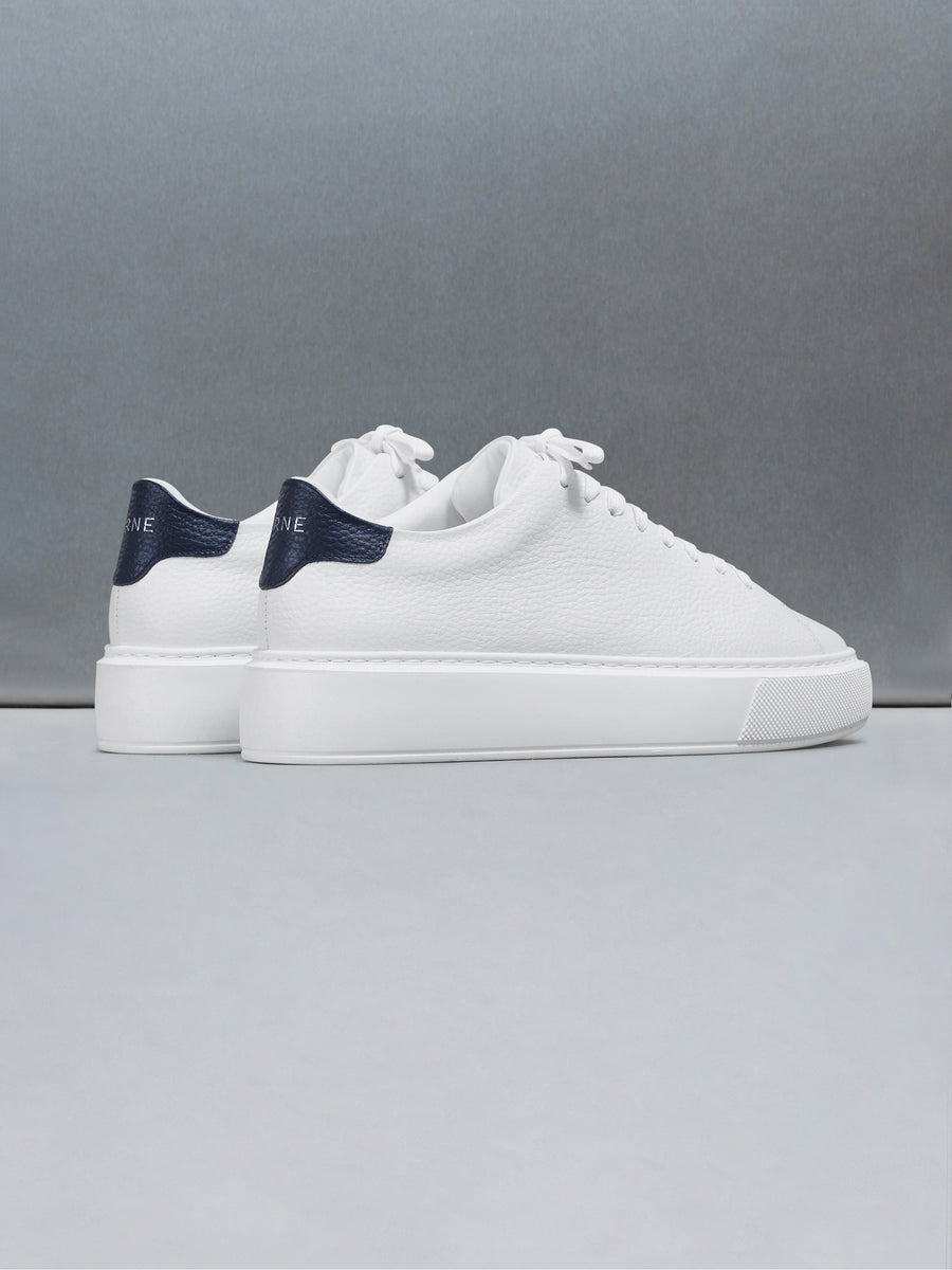 Basic Essential Leather Trainer in White Navy