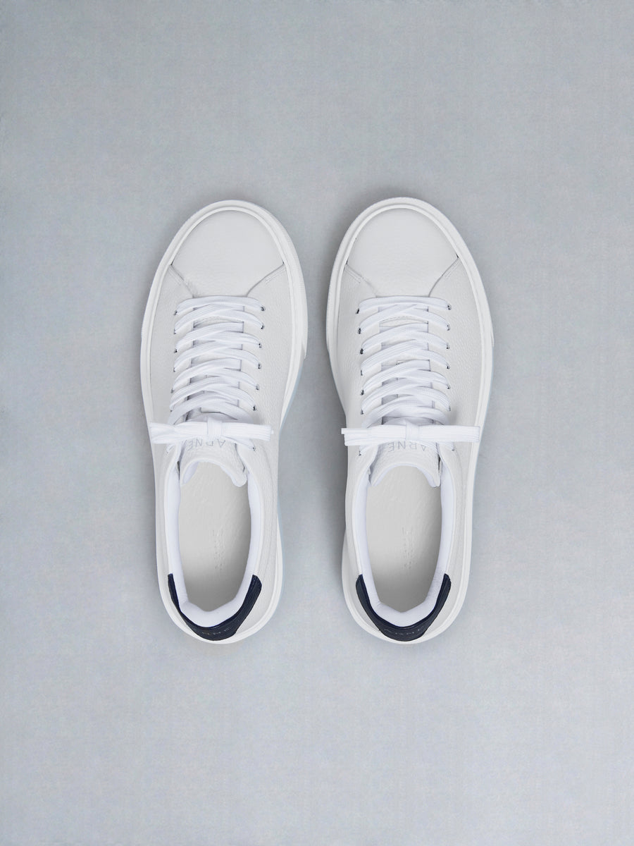 Basic Essential Leather Trainer in White Navy
