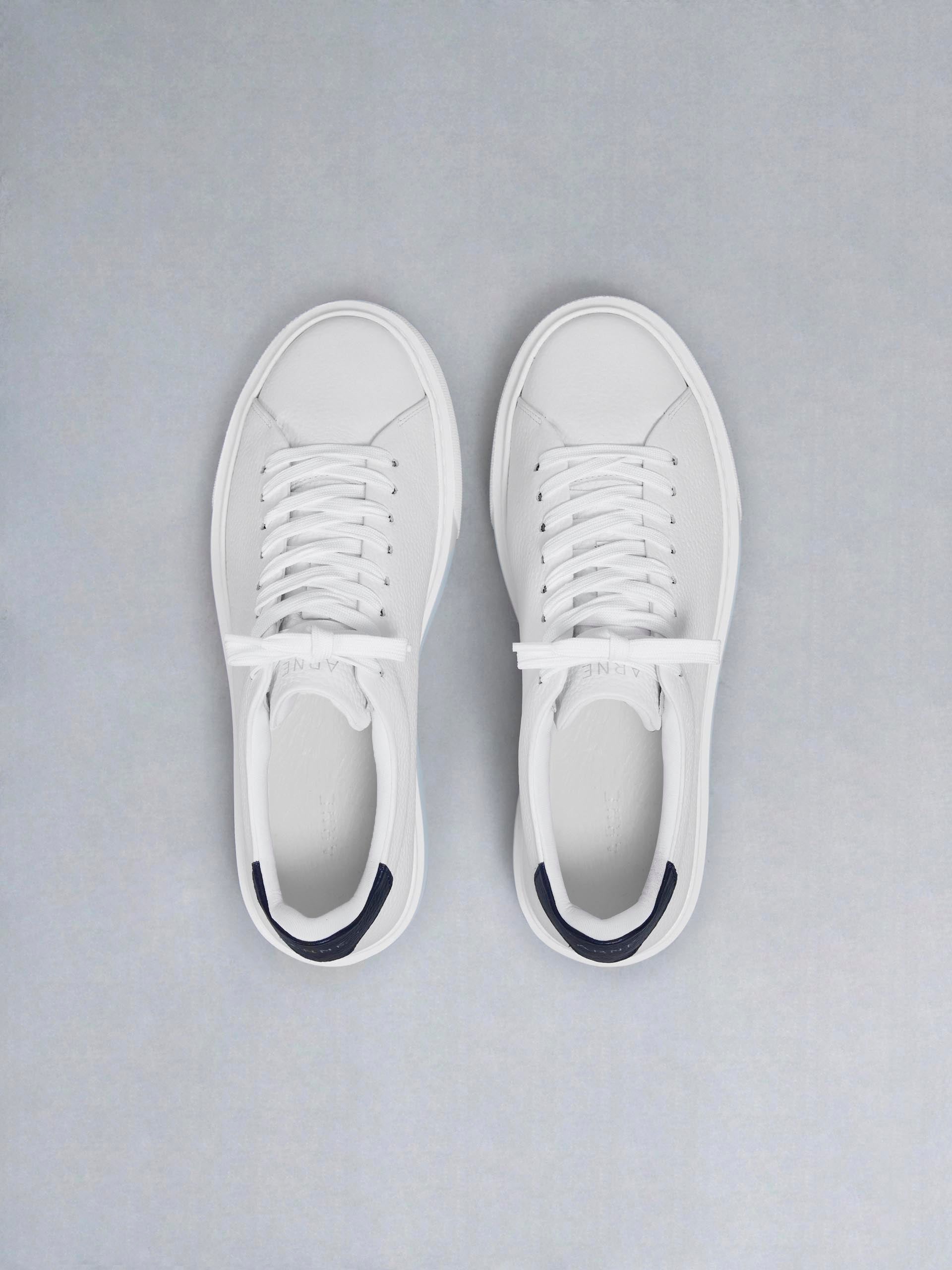 Basic Essential Leather Trainer in White Navy