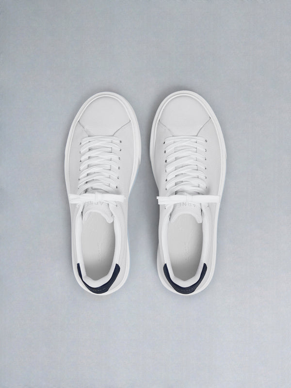 Basic Essential Leather Trainer in White Navy