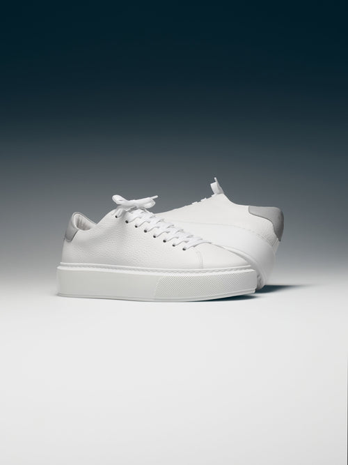 Basic Essential Leather Trainer in White Grey