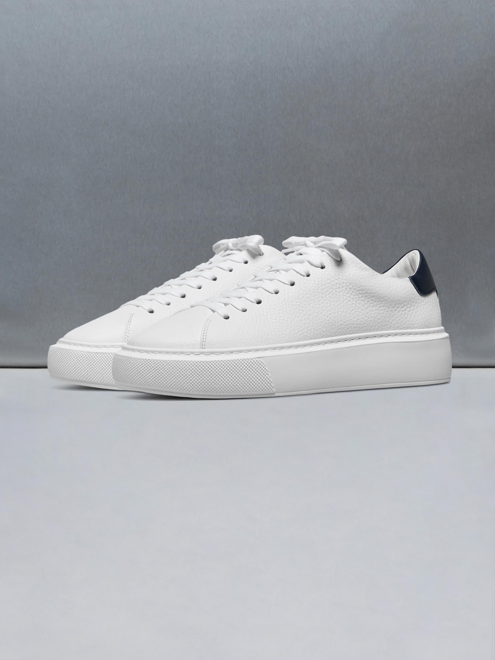 Basic Essential Leather Trainer in White Navy