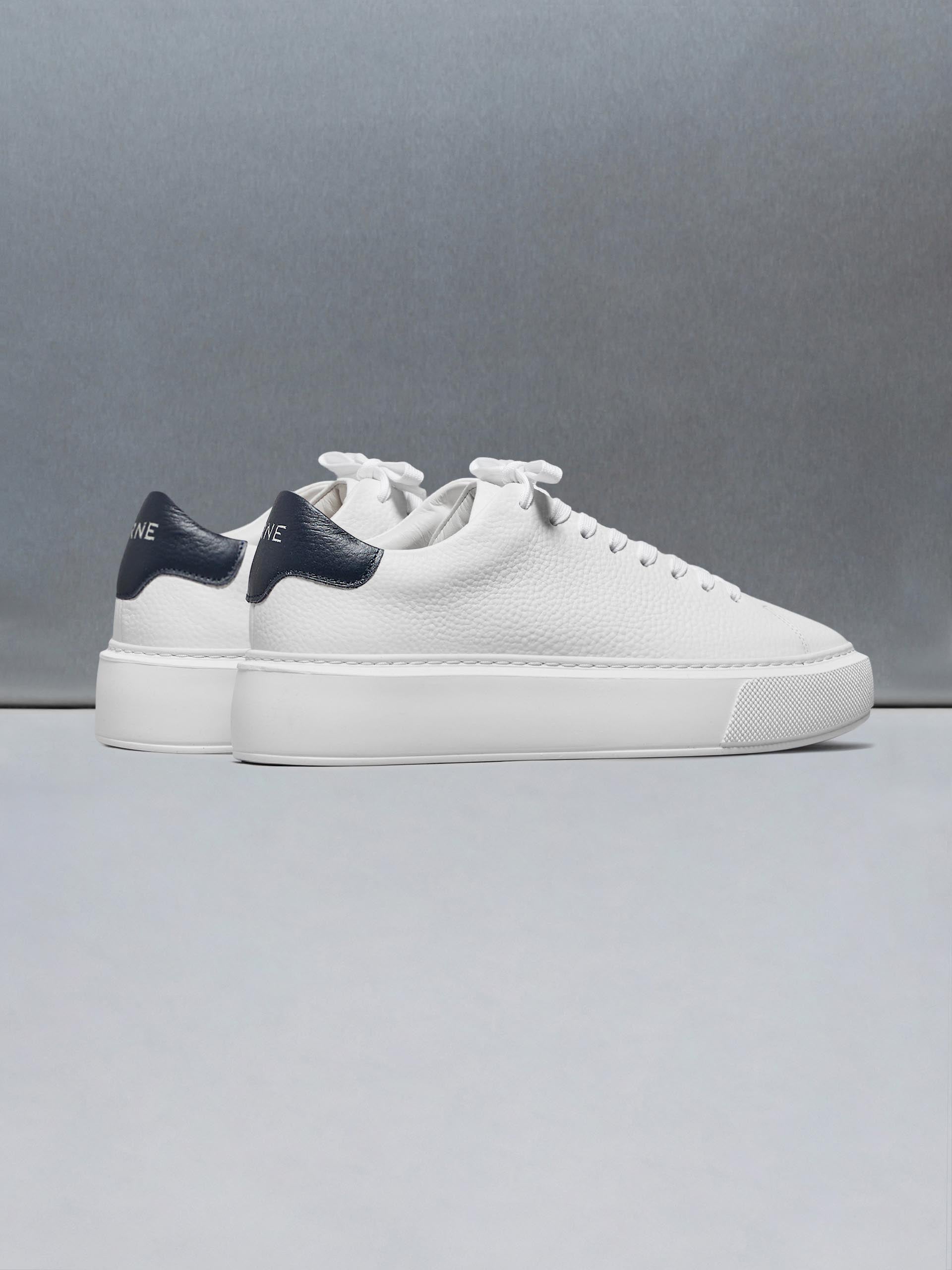 Basic Essential Leather Trainer in White Navy