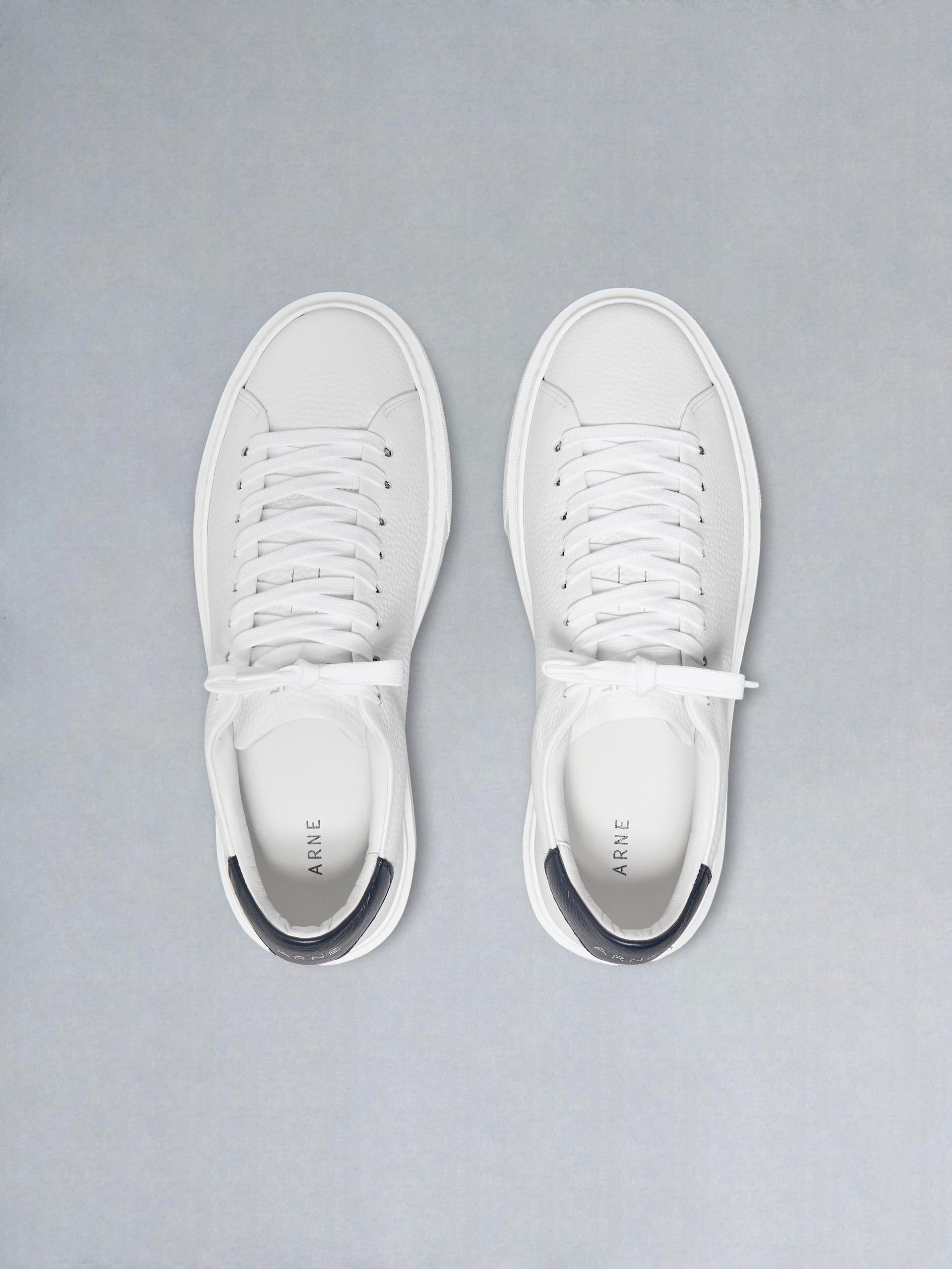 Basic Essential Leather Trainer in White Navy