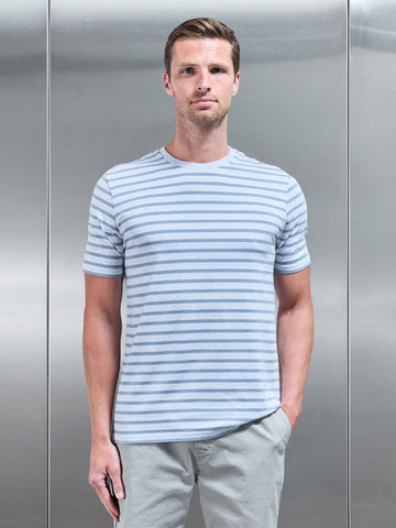Basic Stripe T-Shirt in Marl Grey Light Blue