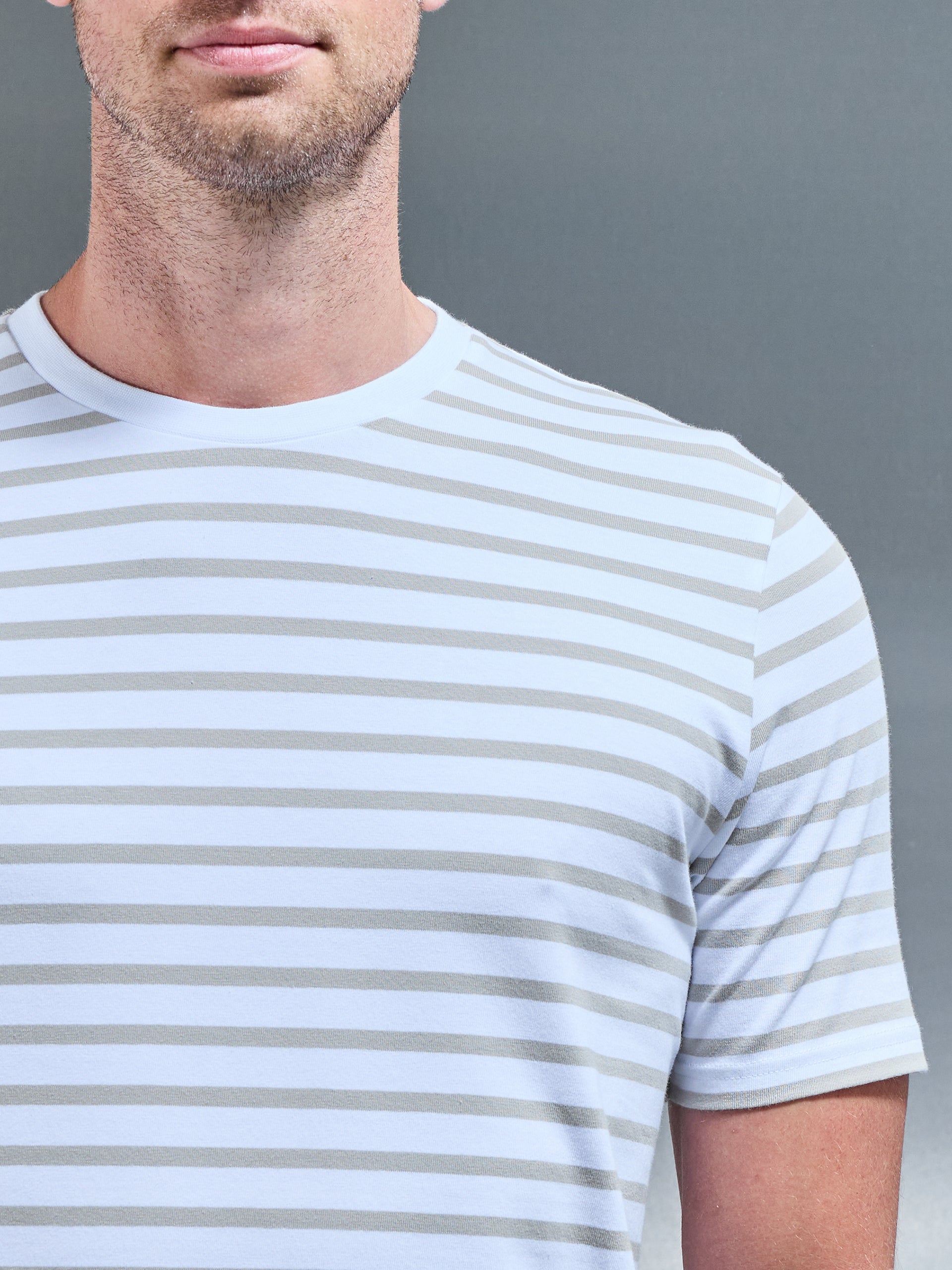 Basic Stripe T-Shirt in White Stone