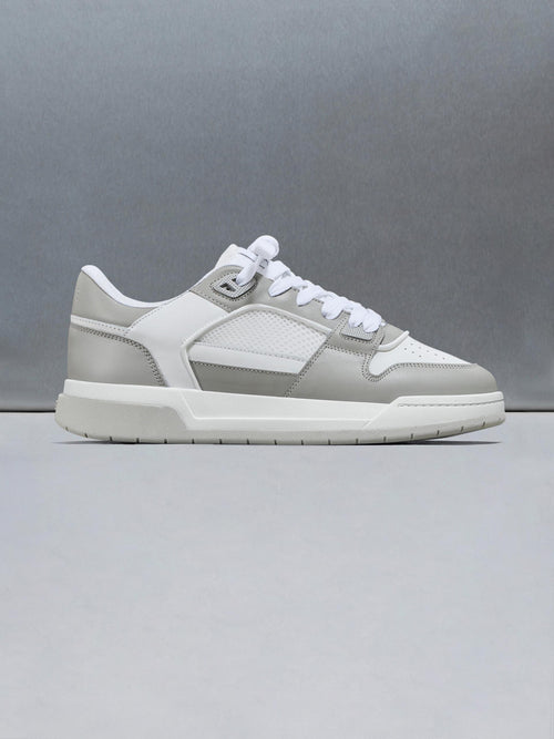 Leather Basket Trainer in White Stone