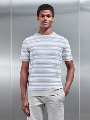 Bellano Knitted Textured Stripe T-Shirt in Stone