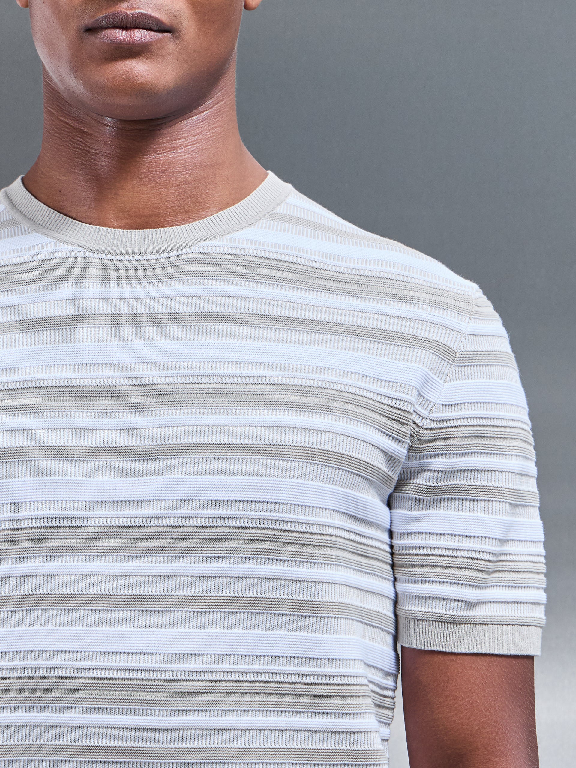 Bellano Knitted Textured Stripe T-Shirt in Stone