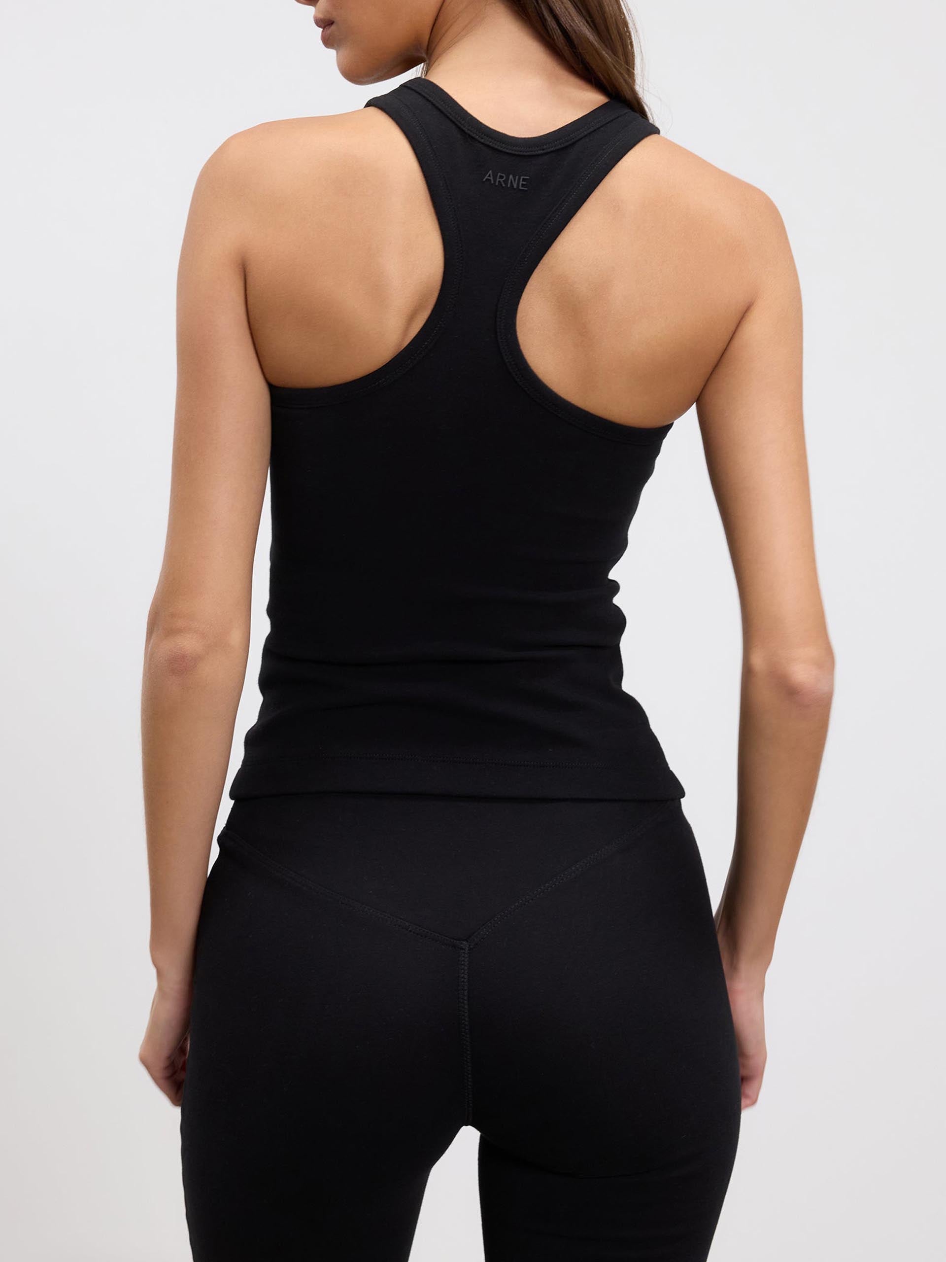Womens Brushed Cotton Jersey Racer Vest in Black