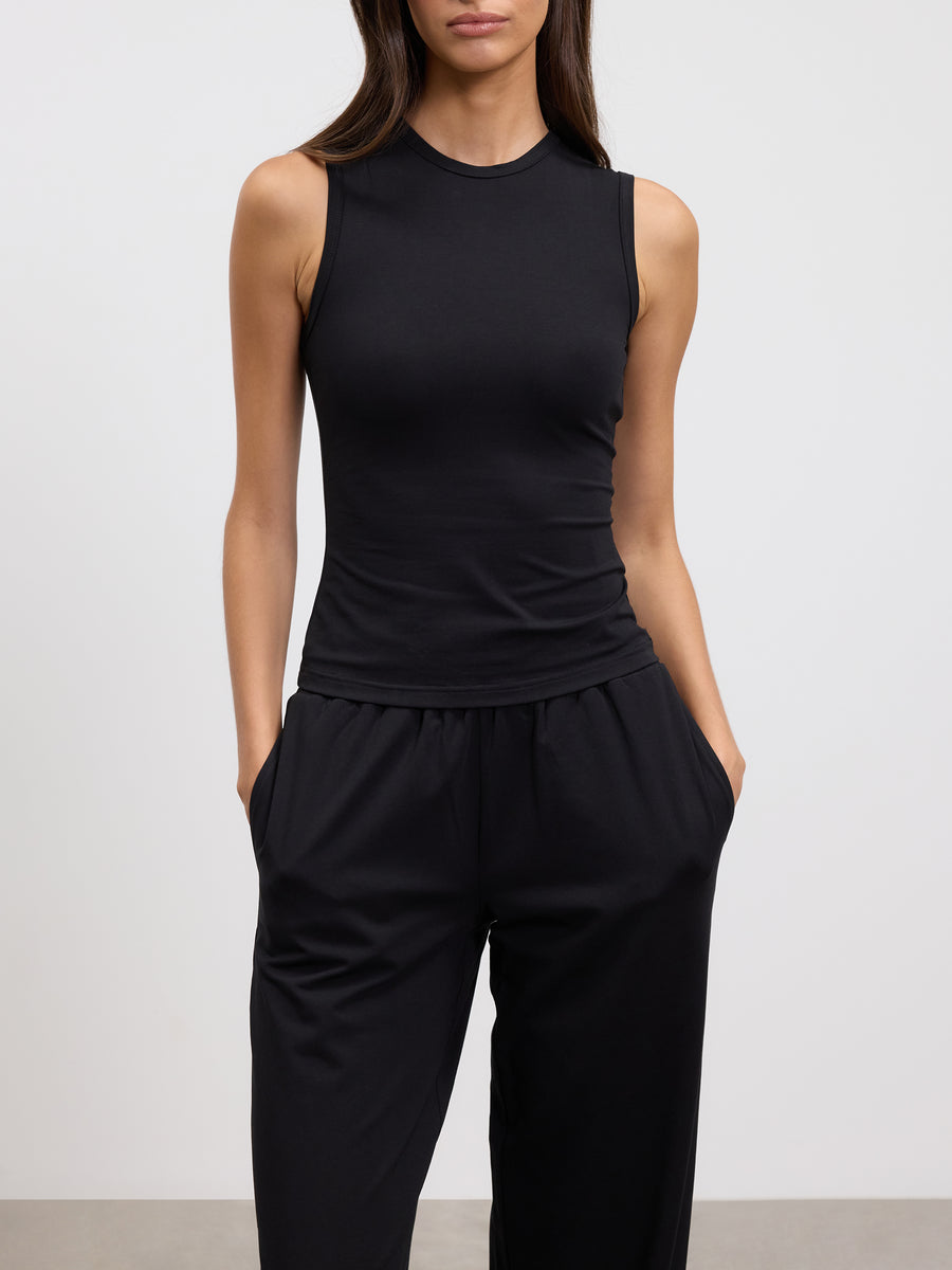 Womens Cotton Modal Round Neck Vest in Black