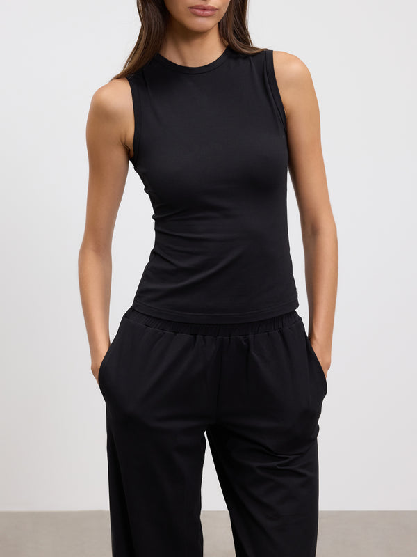 Womens Cotton Modal Round Neck Vest in Black