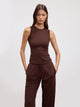 Womens Cotton Modal Round Neck Vest in Brown