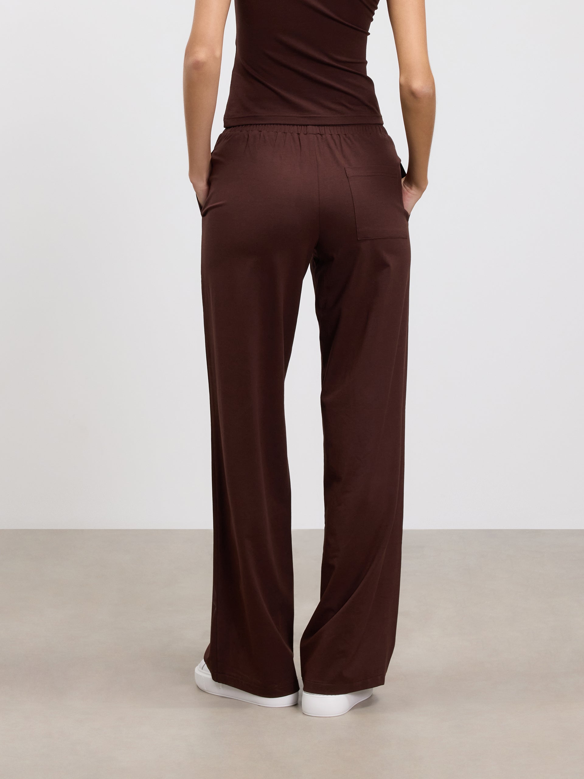 Womens Cotton Modal Wide Leg Pull On Trouser in Brown