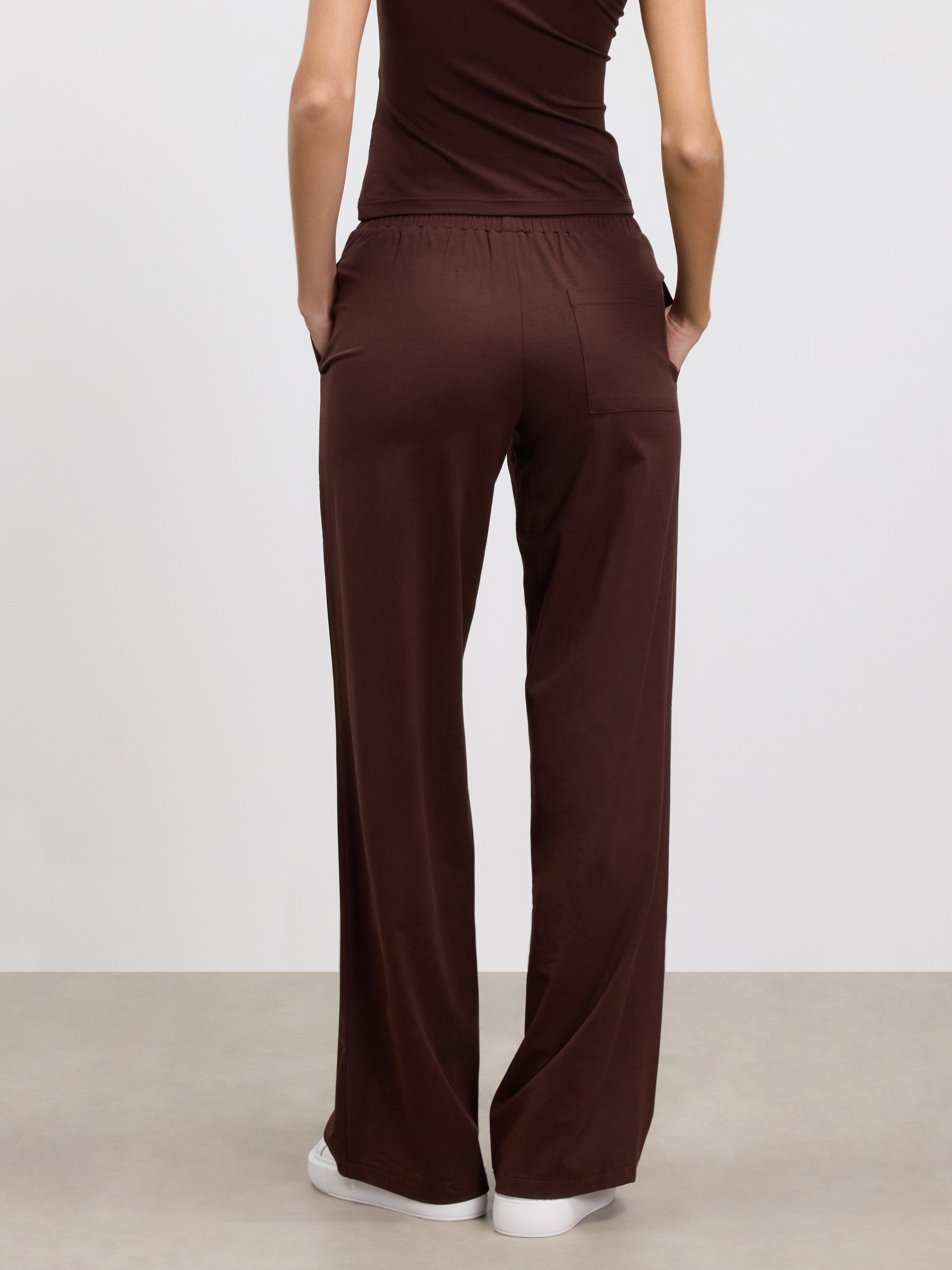 Womens Cotton Modal Wide Leg Pull On Trouser in Brown