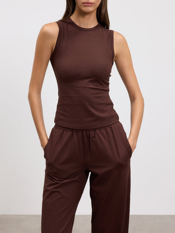 Womens Cotton Modal Round Neck Vest in Brown