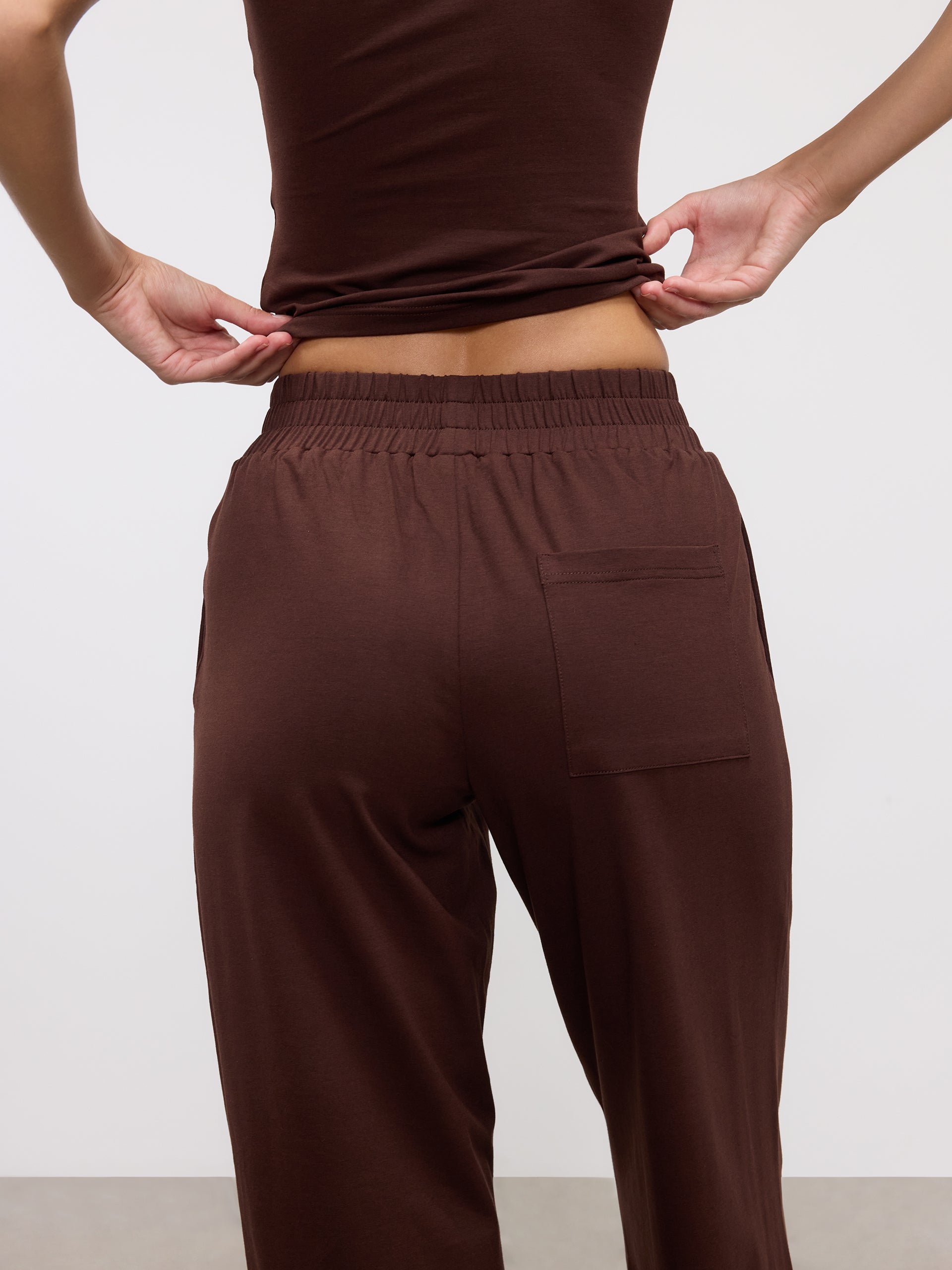 Womens Cotton Modal Wide Leg Pull On Trouser in Brown