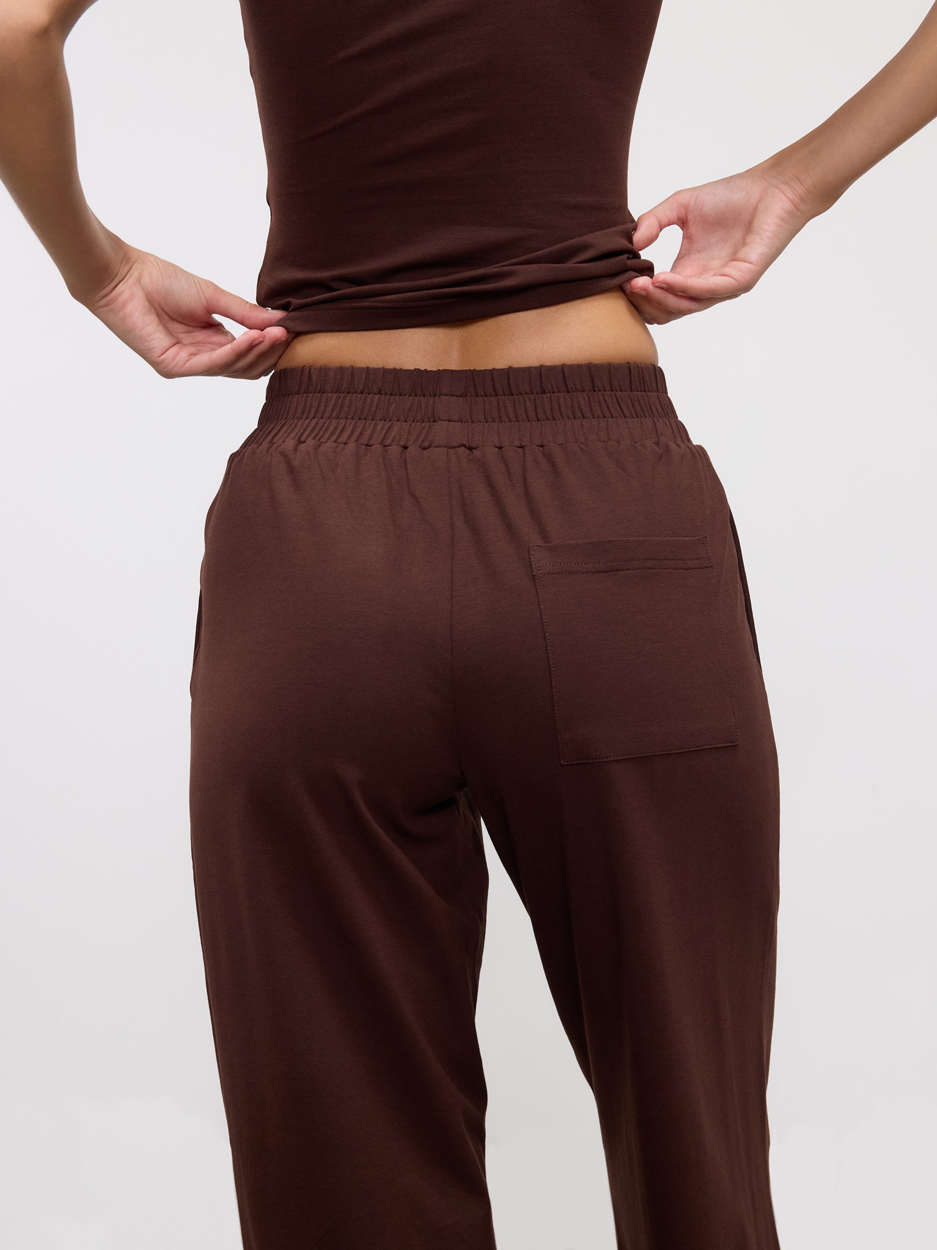 Womens Cotton Modal Wide Leg Pull On Trouser in Brown