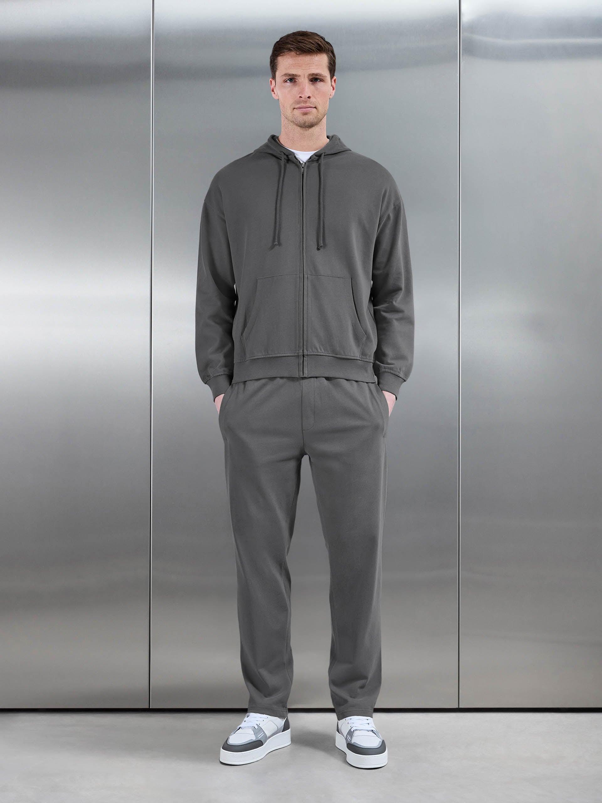Brushed Straight Leg Jogger in Grey