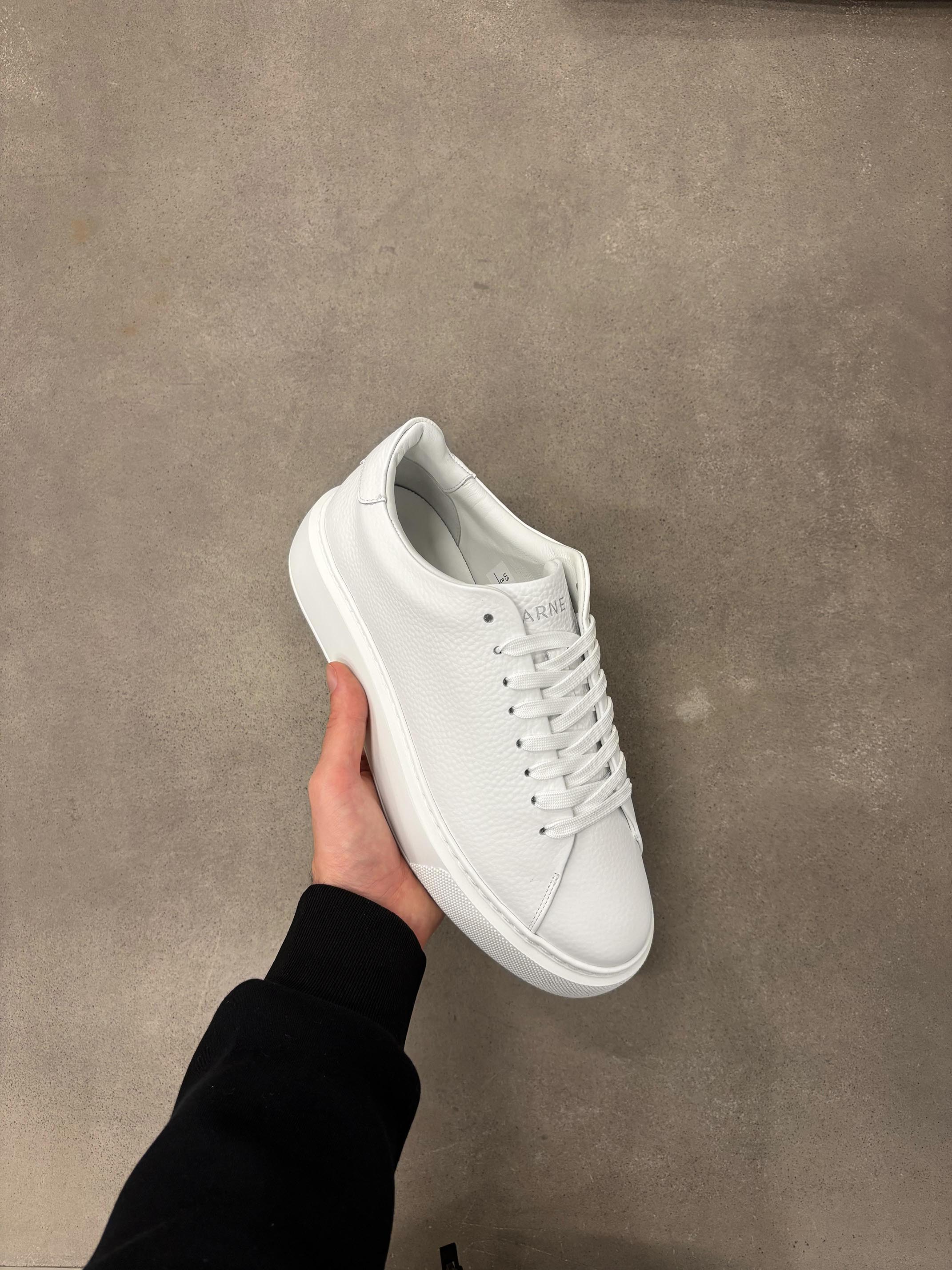 Basic Essential Leather Trainer in Triple White ARNE UK