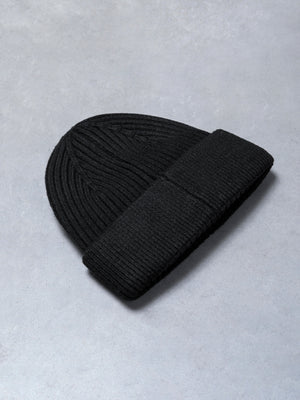 Wool Cable Beanie in Black