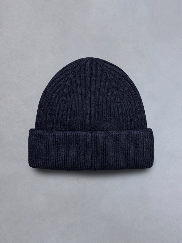 Wool Cable Beanie in Navy