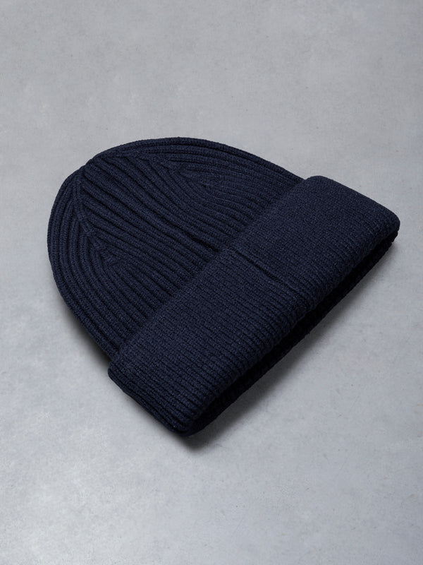 Wool Cable Beanie in Navy