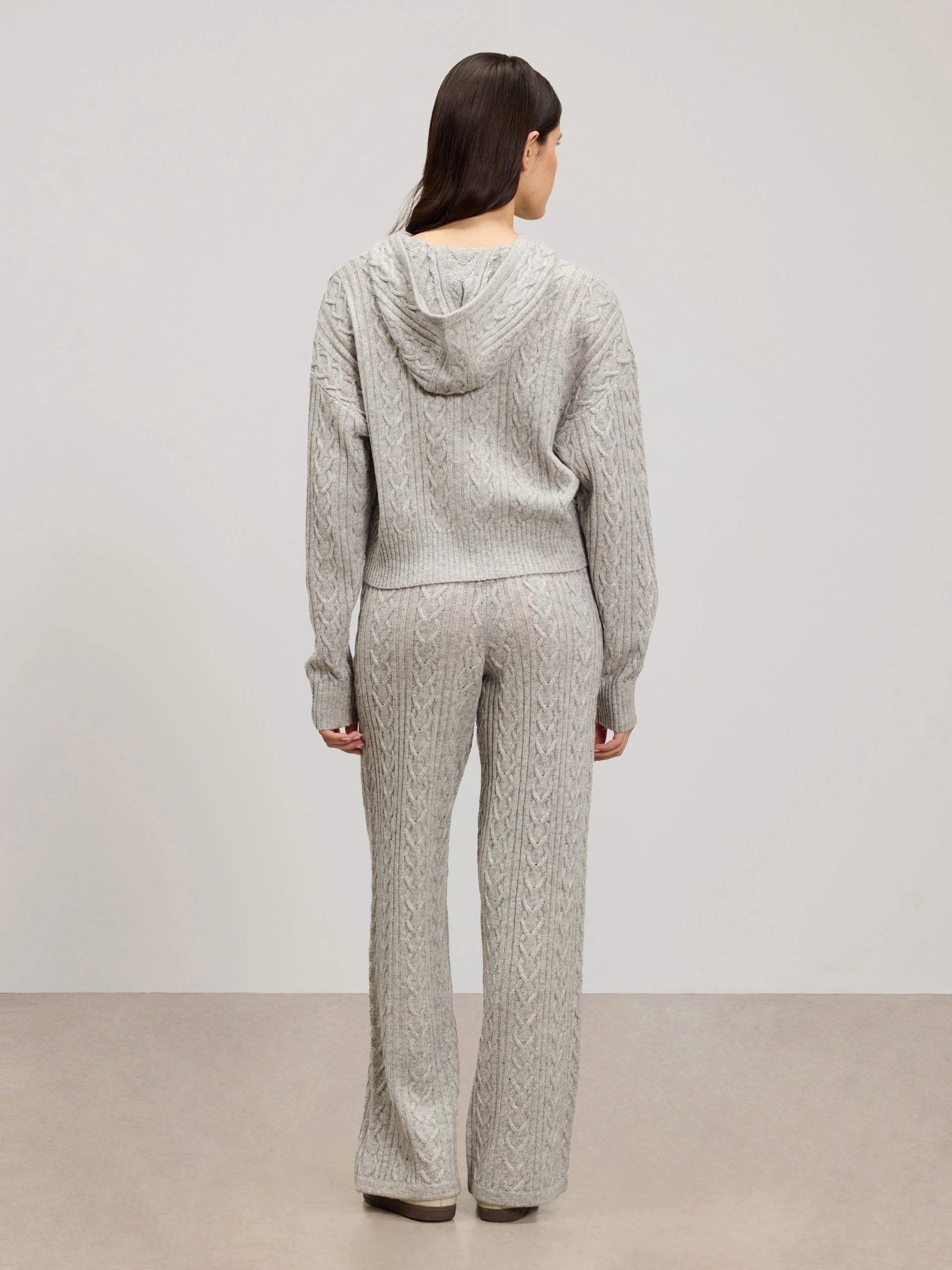 Womens Cable Knit Zip Hoodie in Grey Marl