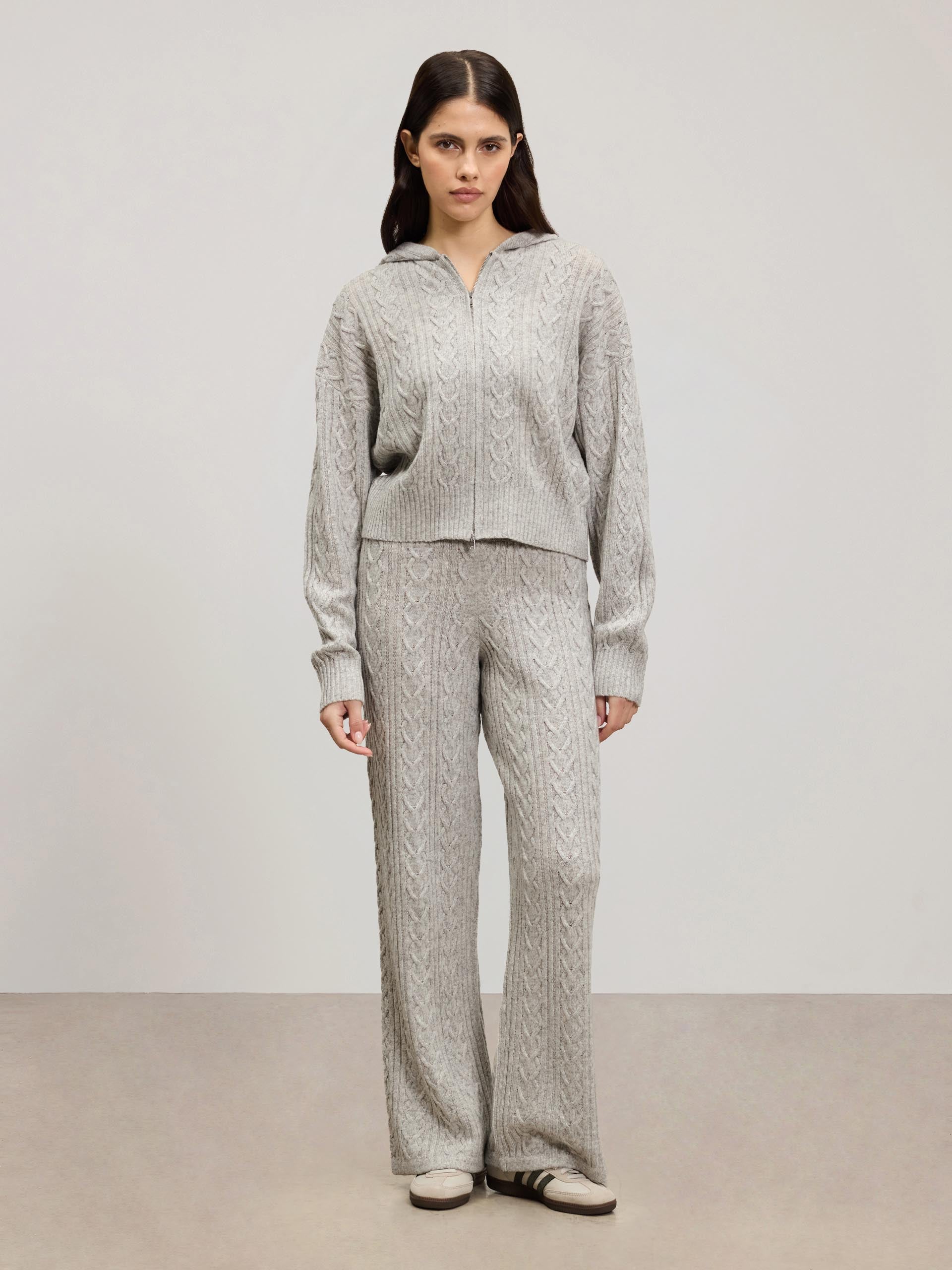 Womens Cable Knit Trouser in Grey Marl