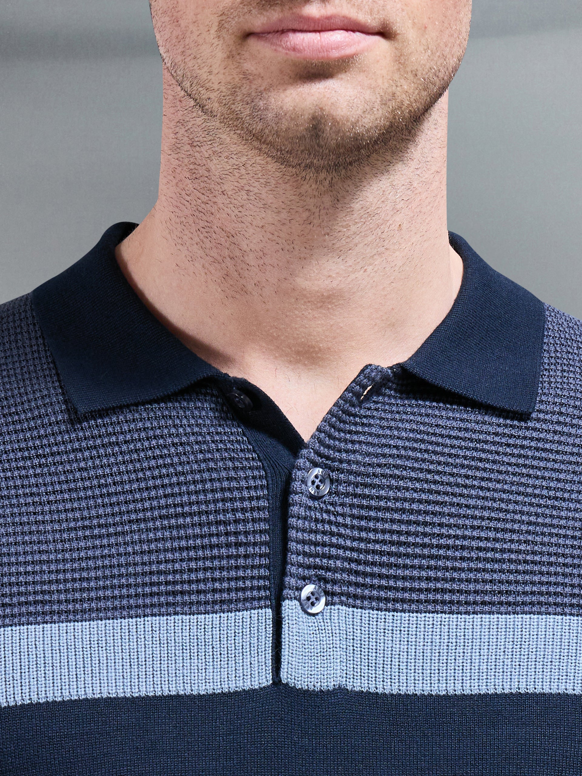 Calle Colour Block Knitted Polo Shirt in Navy