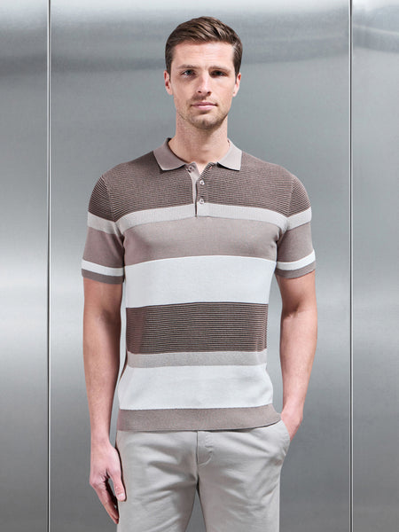 Calle Colour Block Knitted Polo Shirt in Stone
