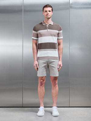 Calle Colour Block Knitted Polo Shirt in Stone