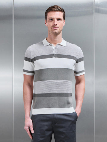 Calle Colour Block Knitted Polo Shirt in White