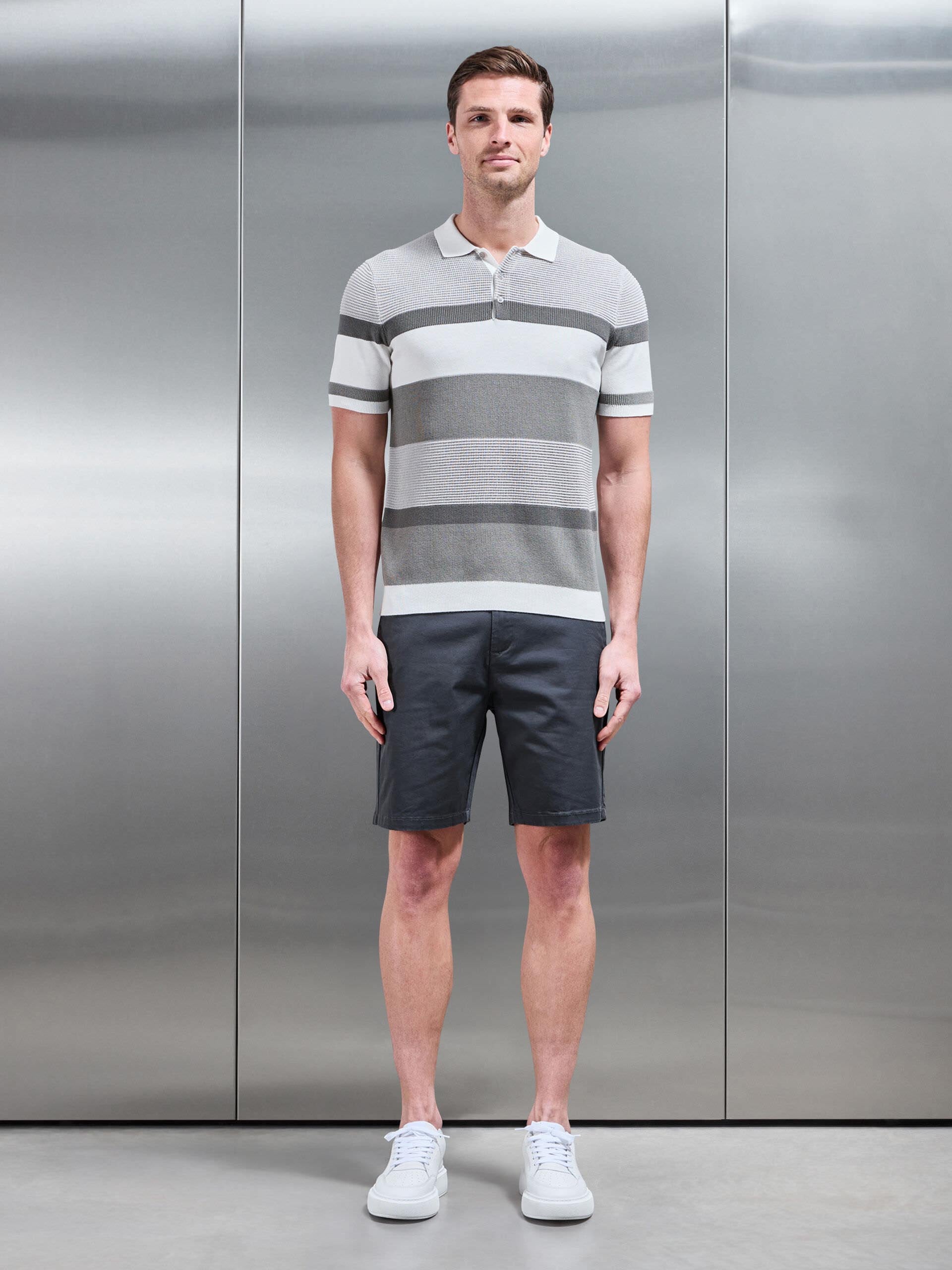 Calle Colour Block Knitted Polo Shirt in White