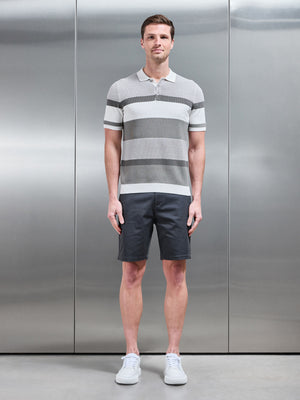 Calle Colour Block Knitted Polo Shirt in White