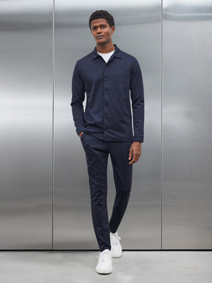 Textured Interlock Overshirt in Navy