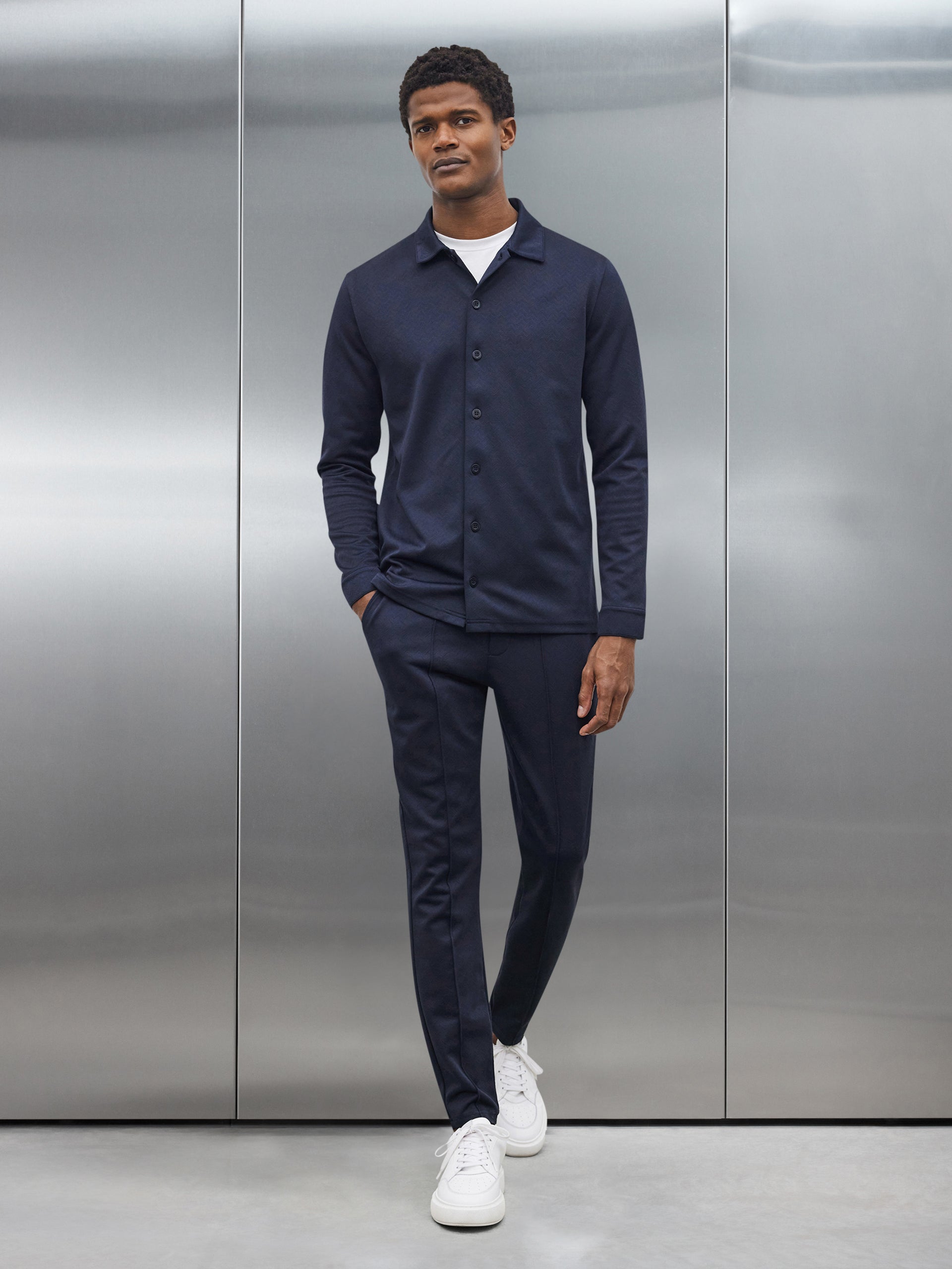 Textured Interlock Overshirt in Navy