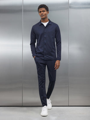 Textured Interlock Overshirt in Navy
