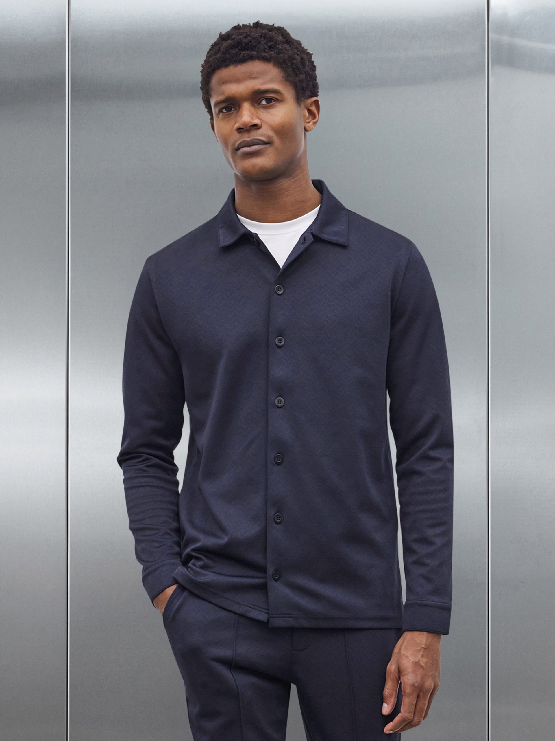 Textured Interlock Overshirt in Navy