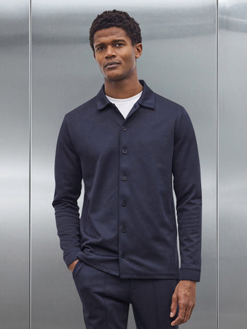Textured Interlock Overshirt in Navy