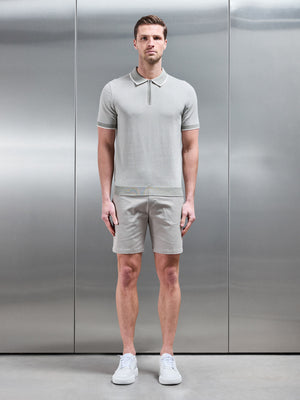 Capri Textured Knitted Zip Polo Shirt in Sage