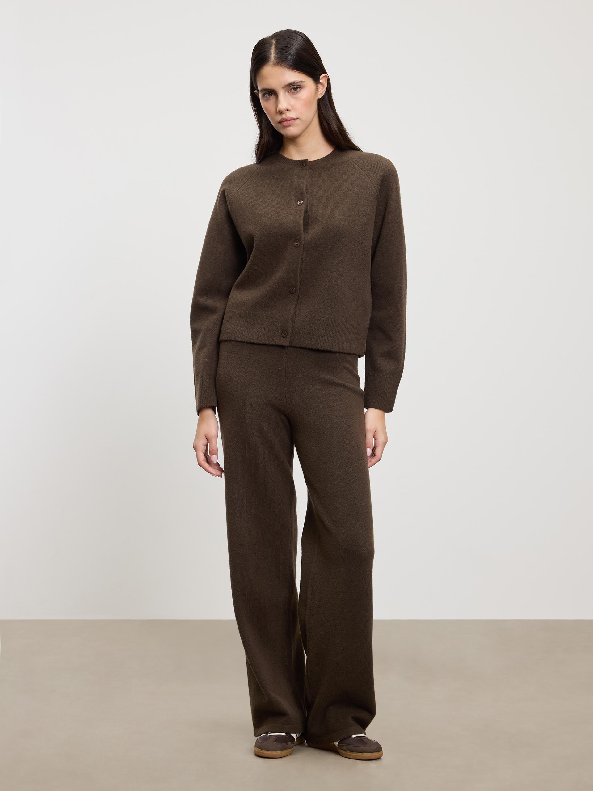 Womens Chunky Knitted Cardigan in Brown