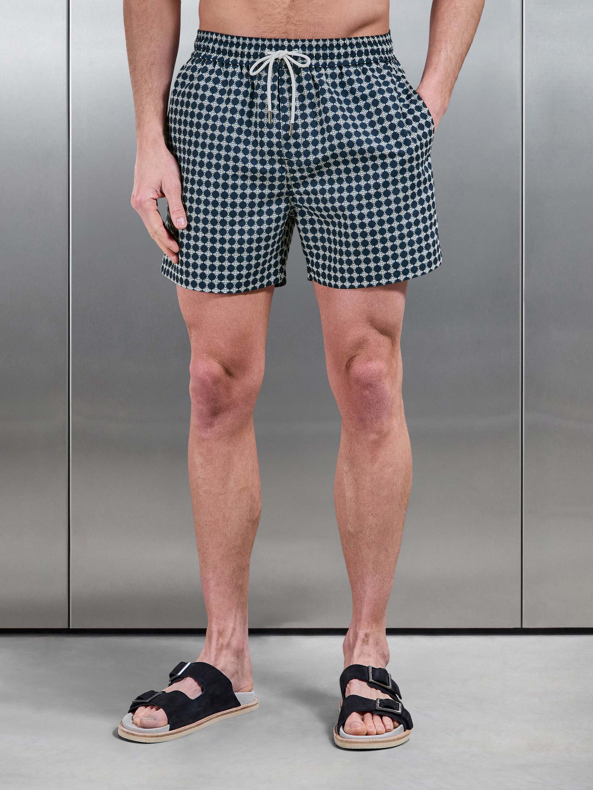 Casa Drawstring Printed Swim Short in Navy