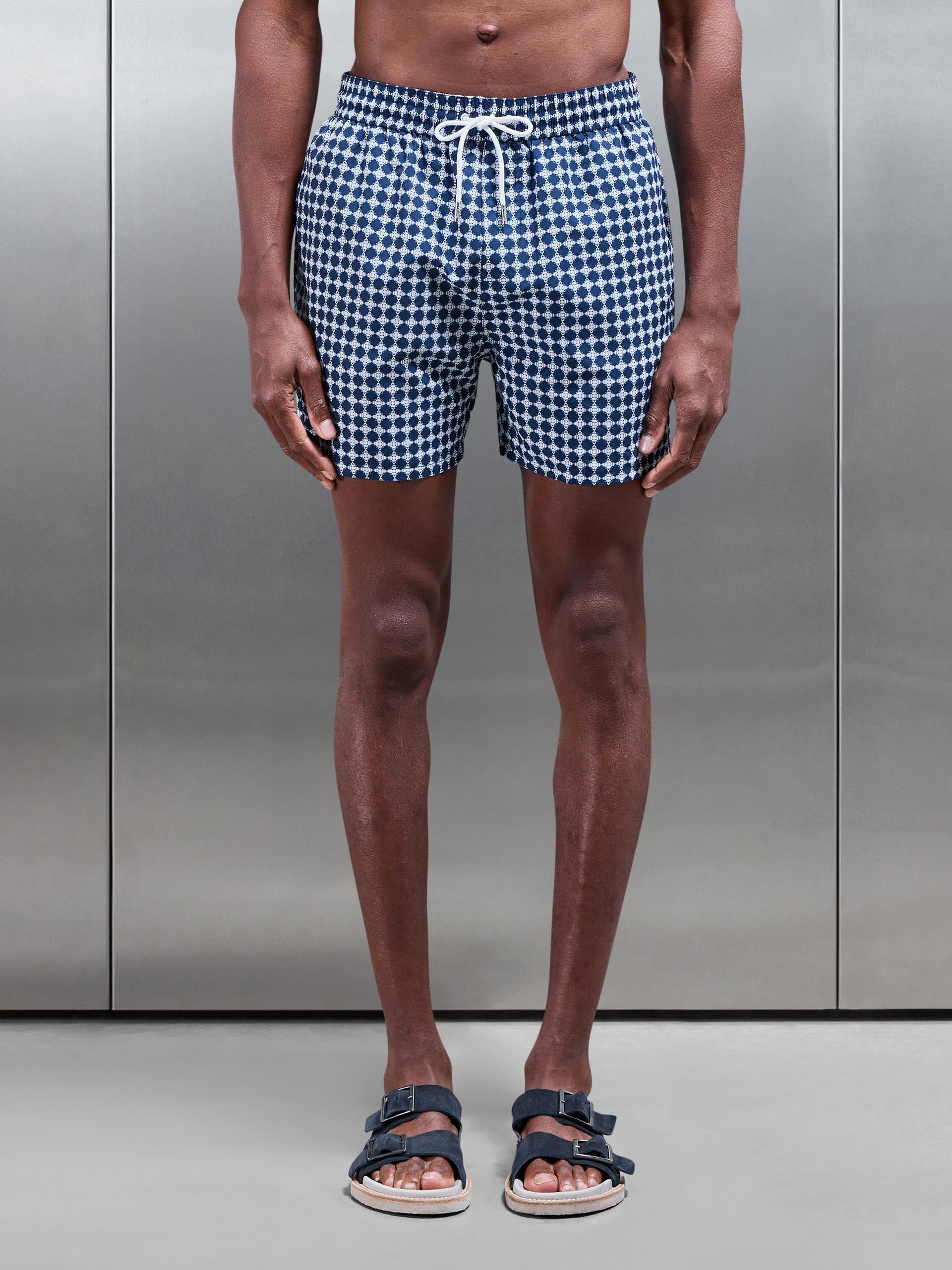 Casa Print Drawstring Swim Short in Navy