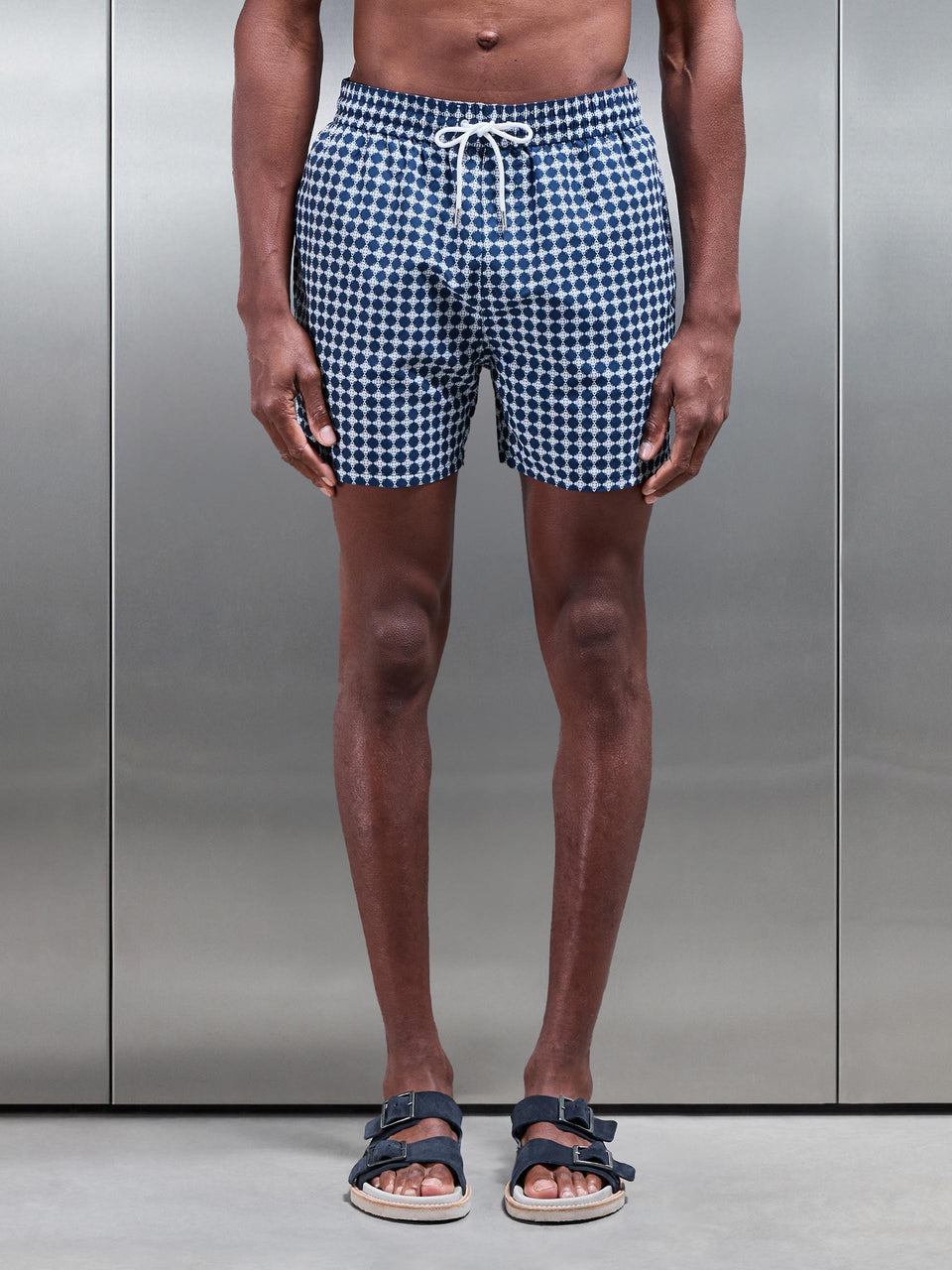 Casa Print Drawstring Swim Short in Navy