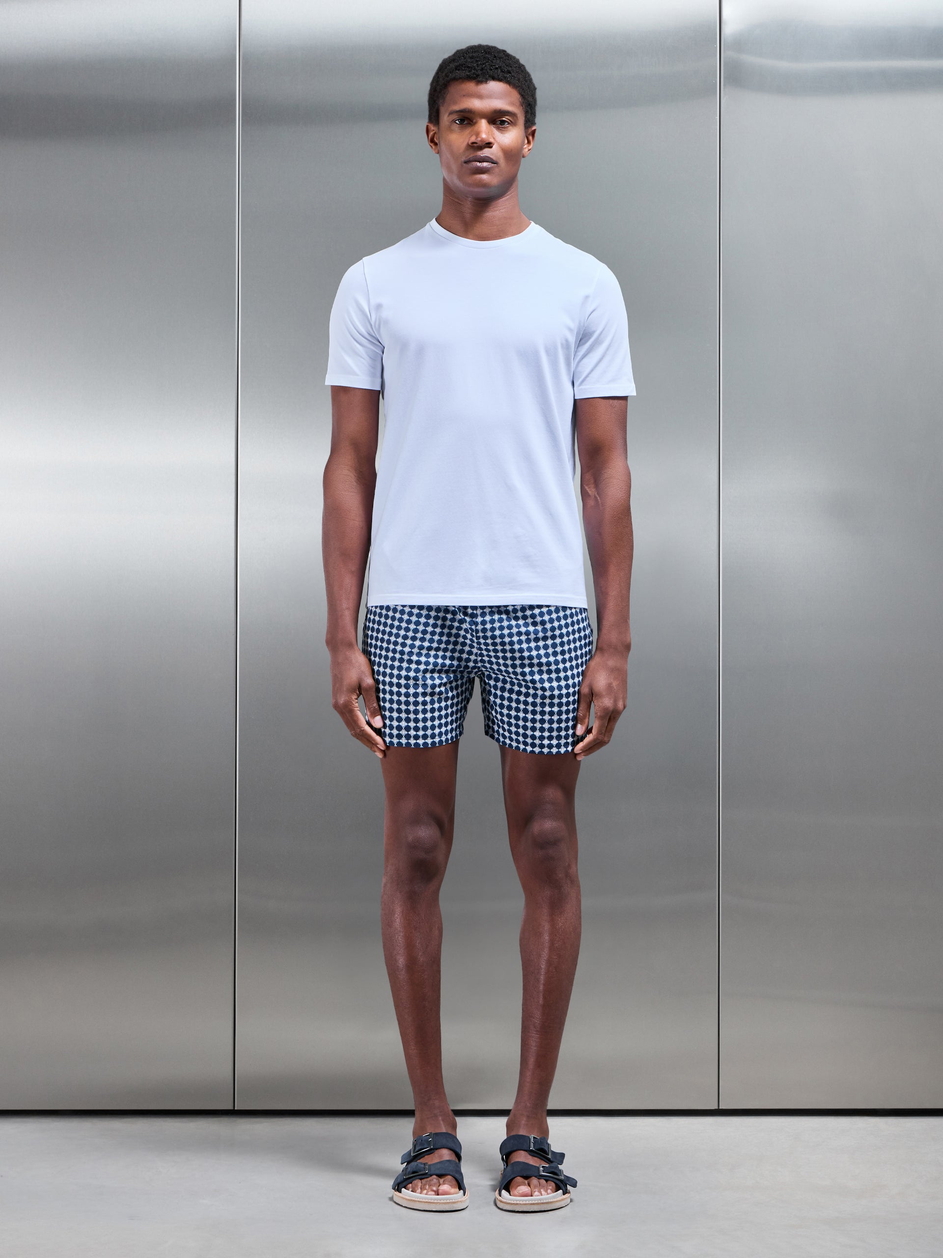 Casa Print Drawstring Swim Short in Navy