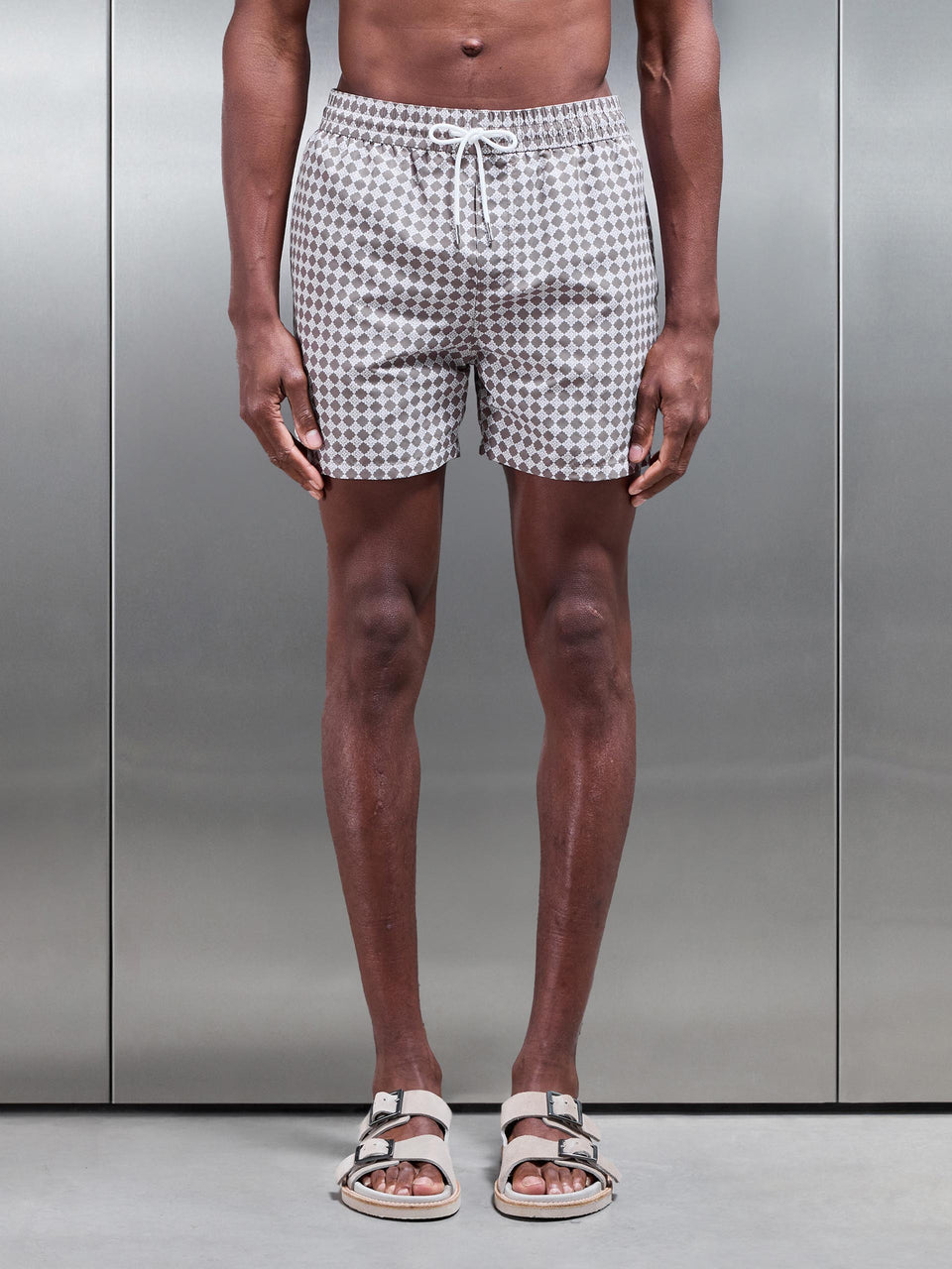 Casa Print Drawstring Swim Short in Taupe