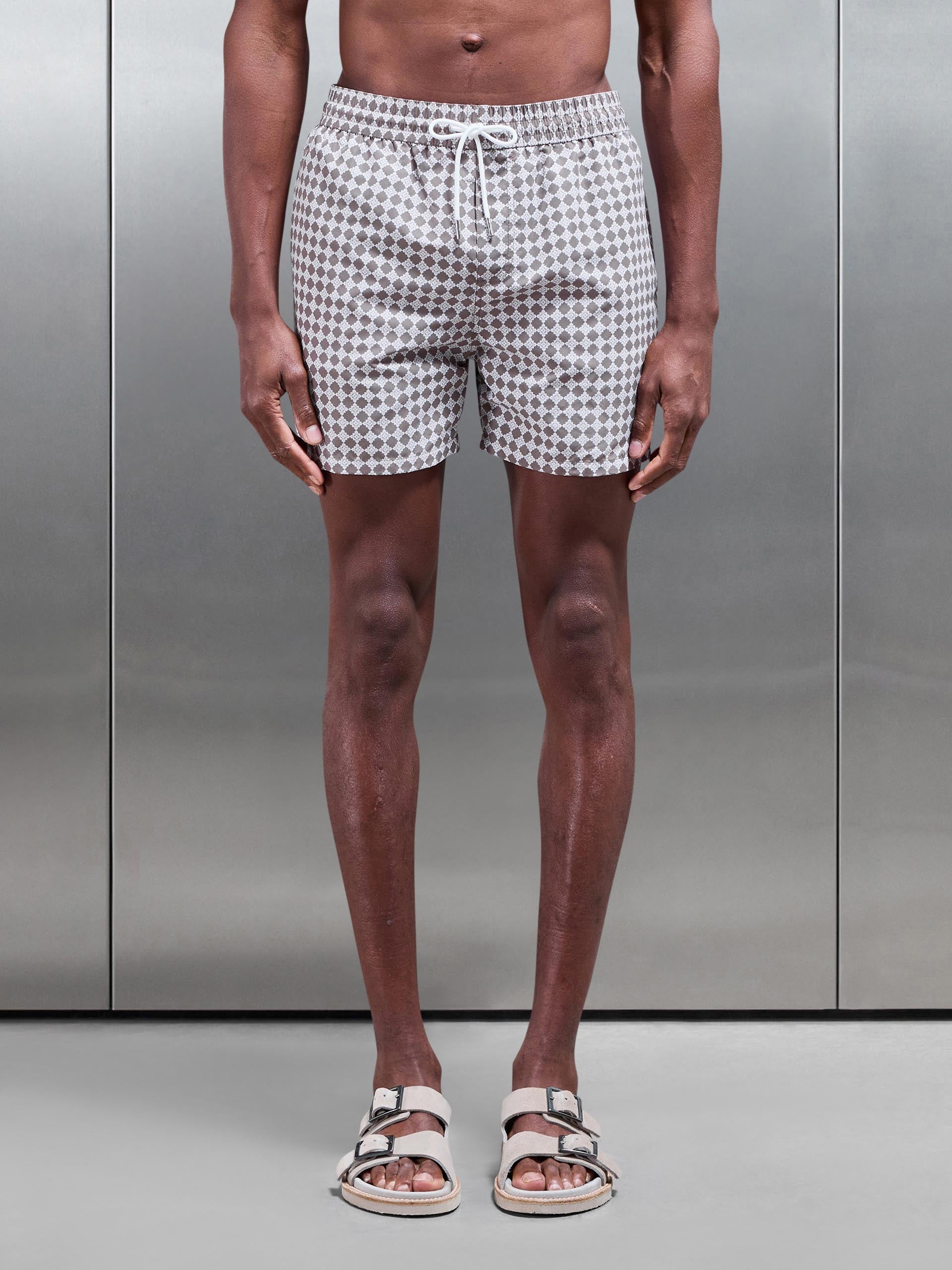 Casa Print Drawstring Swim Short in Taupe
