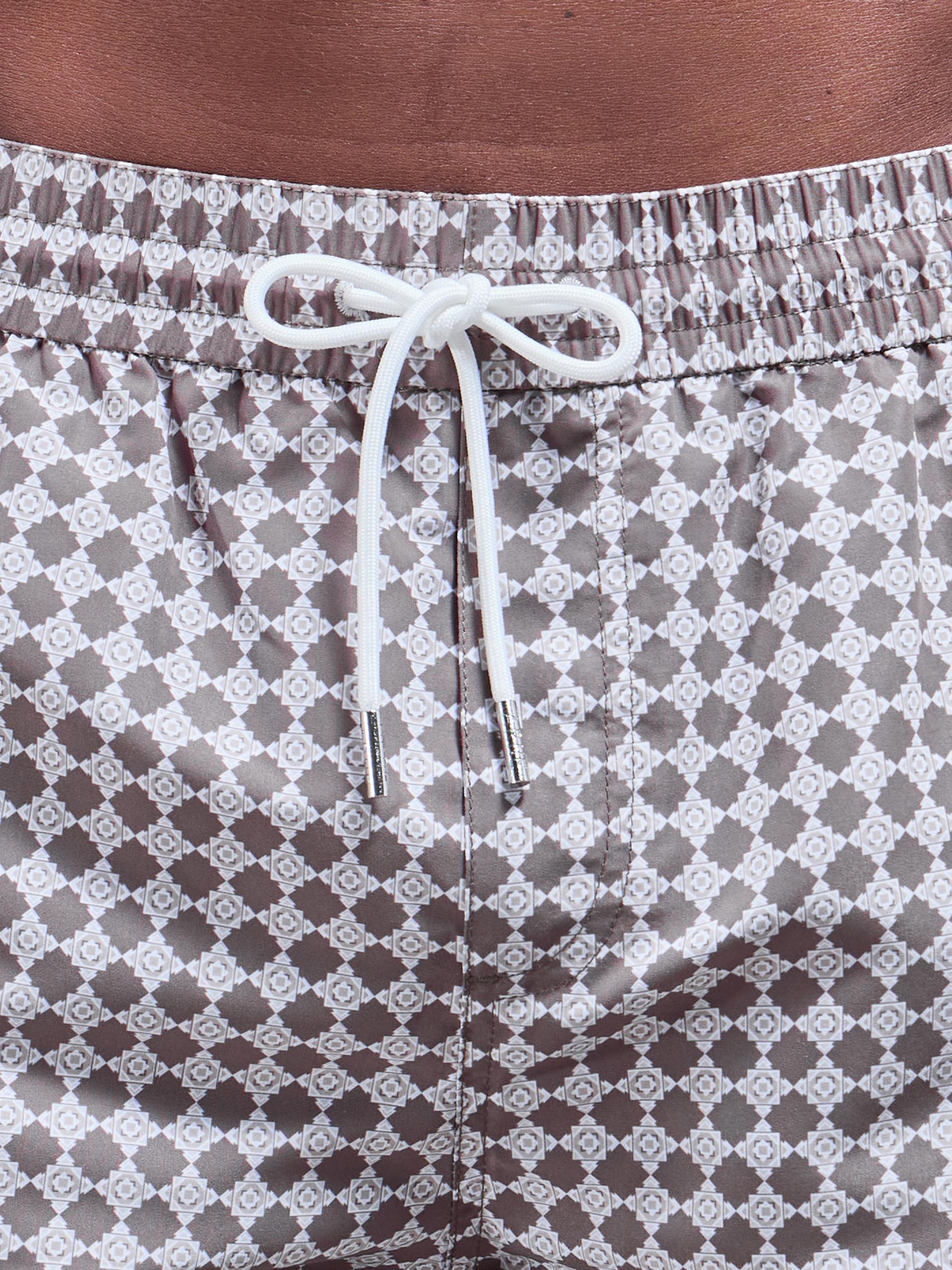 Casa Print Drawstring Swim Short in Taupe